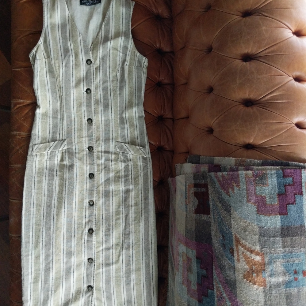 Button up sleeveless stripped strait cut dress vintage